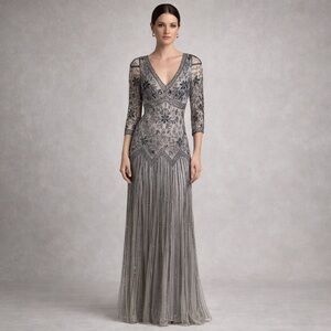 Pisarro Nights Beaded Evening Gown Size 12 | Art Deco Formal Dress